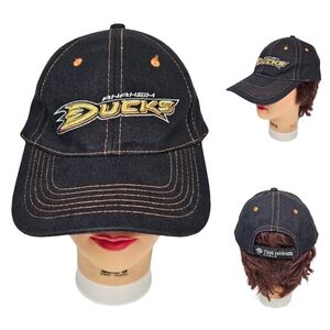 ANAHEIM DUCKS Hat Strapback‎ Adjustable Cap Stadium Giveaway Black Time Warner